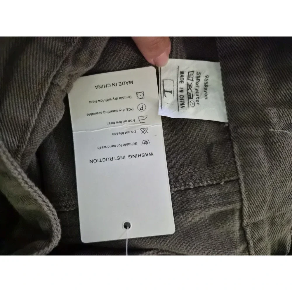NWT Boutique Gray Cargo Pants Women's Large Paperbag Tie Waist Utility Pockets‎